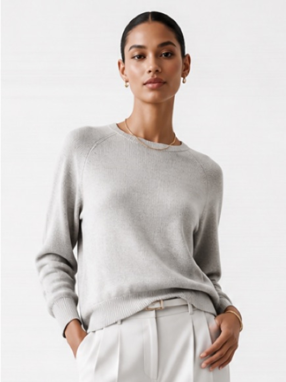 J MCLAUGHLIN Pullover Sweater Raglan Long Sleeves Curved Ribbed Gray XS